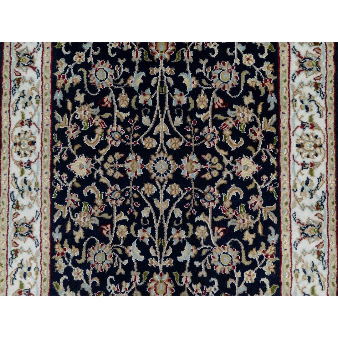 2'7" x 8'1" New Hand Knotted Blue Wool & Silk Runner Oriental Rug - MOA10291008