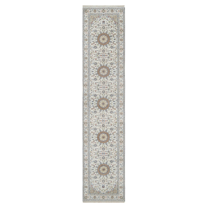 2'8" x 12'7" New Hand Knotted Ivory Wool & Silk Runner Oriental Rug - MOA10291009