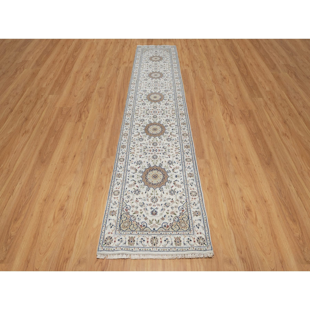 2'8" x 12'7" New Hand Knotted Ivory Wool & Silk Runner Oriental Rug - MOA10291009