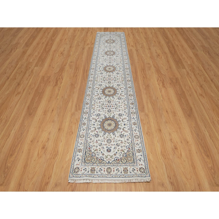 2'8" x 12'7" New Hand Knotted Ivory Wool & Silk Runner Oriental Rug - MOA10291009