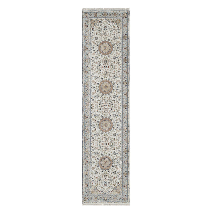 2'5" x 10'0" New Hand Knotted Ivory Wool & Silk Runner Oriental Rug - MOA10291013