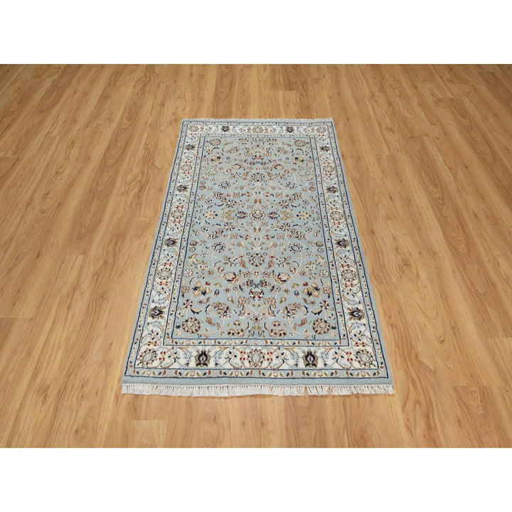 3'2" x 5'3" New Hand Knotted Blue Wool & Silk Rectangle Oriental Rug - MOA10291020