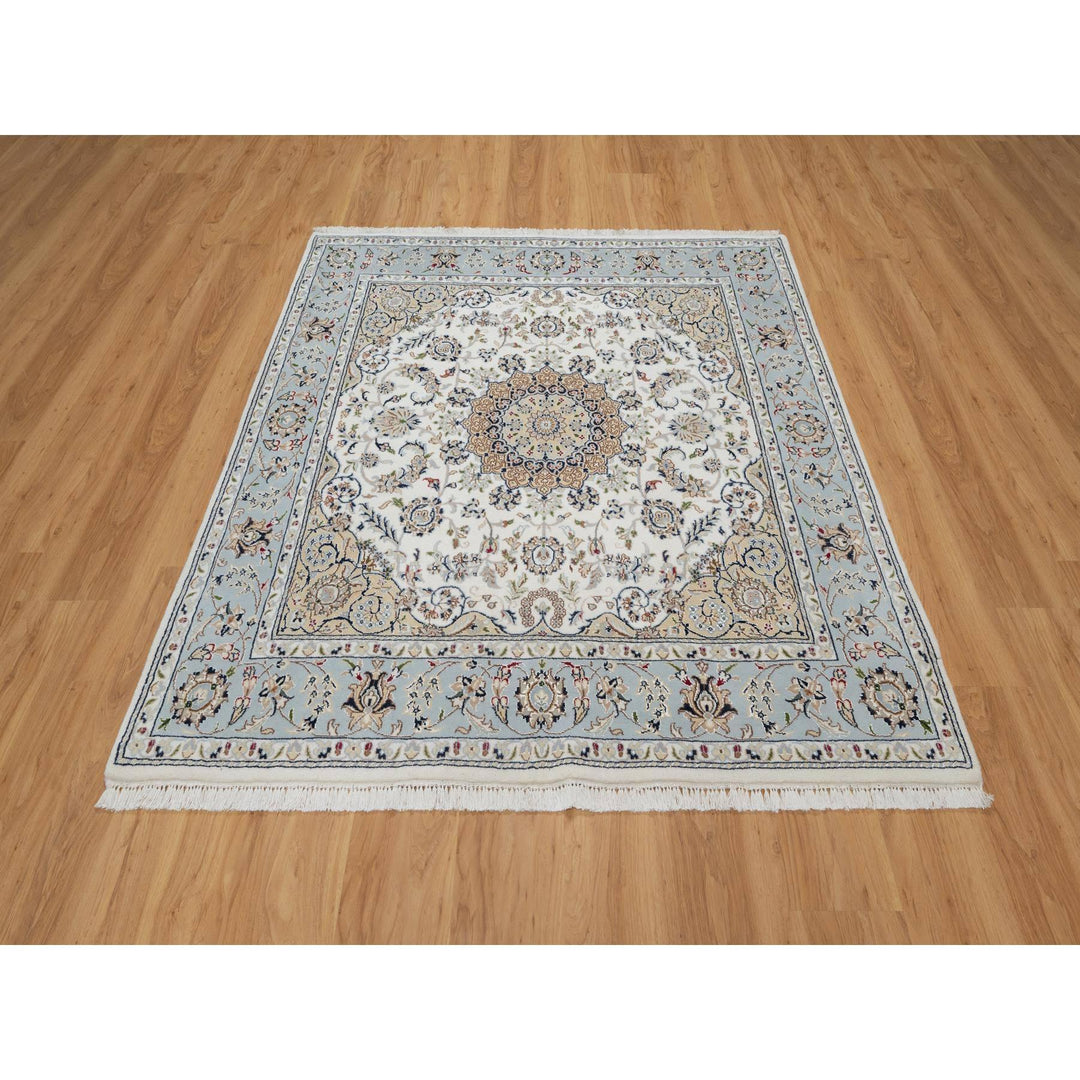 5'6" x 5'9" New Hand Knotted Ivory Wool & Silk Square Oriental Rug - MOA10291021