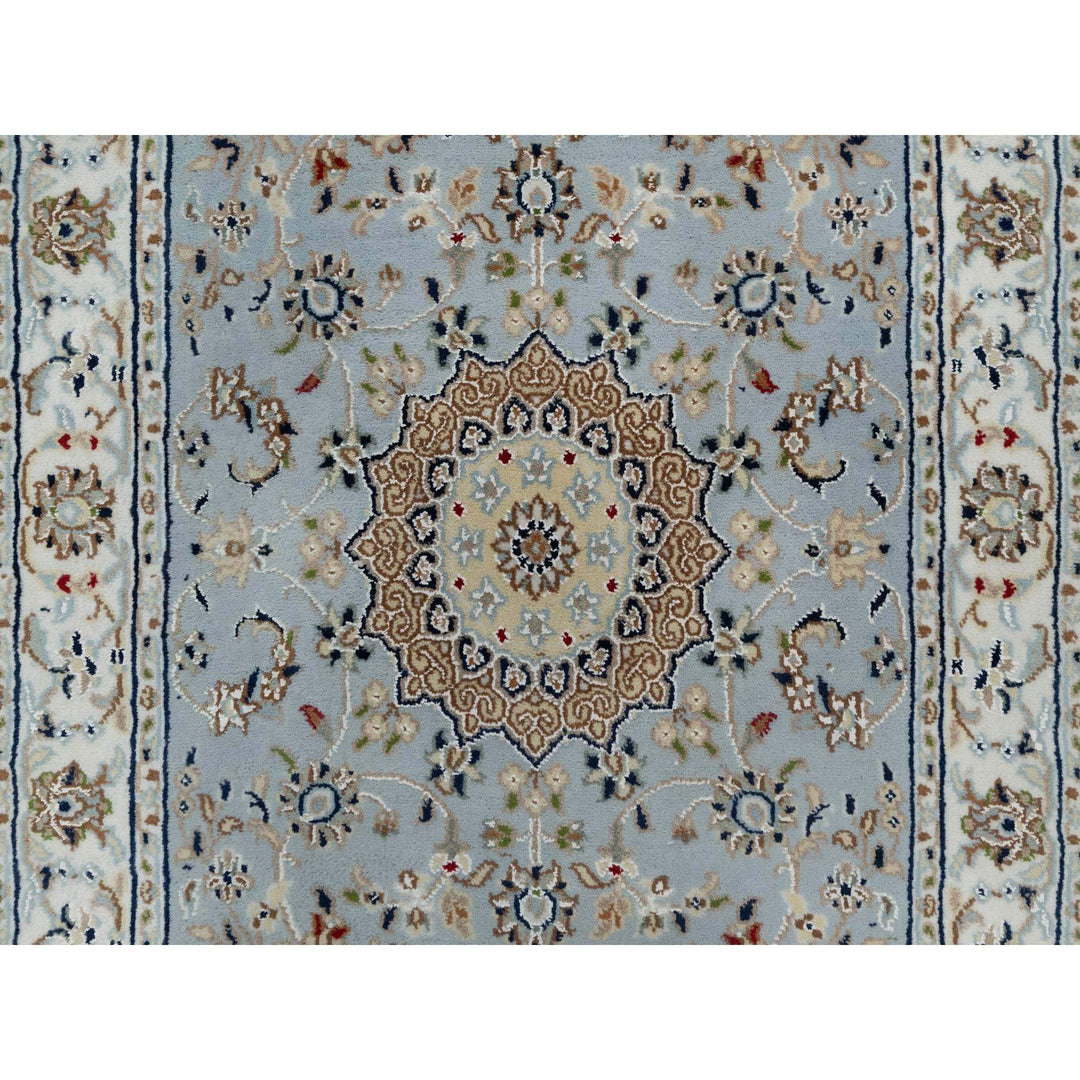 2'8" x 12'9" New Hand Knotted Blue Wool & Silk Runner Oriental Rug - MOA10291026