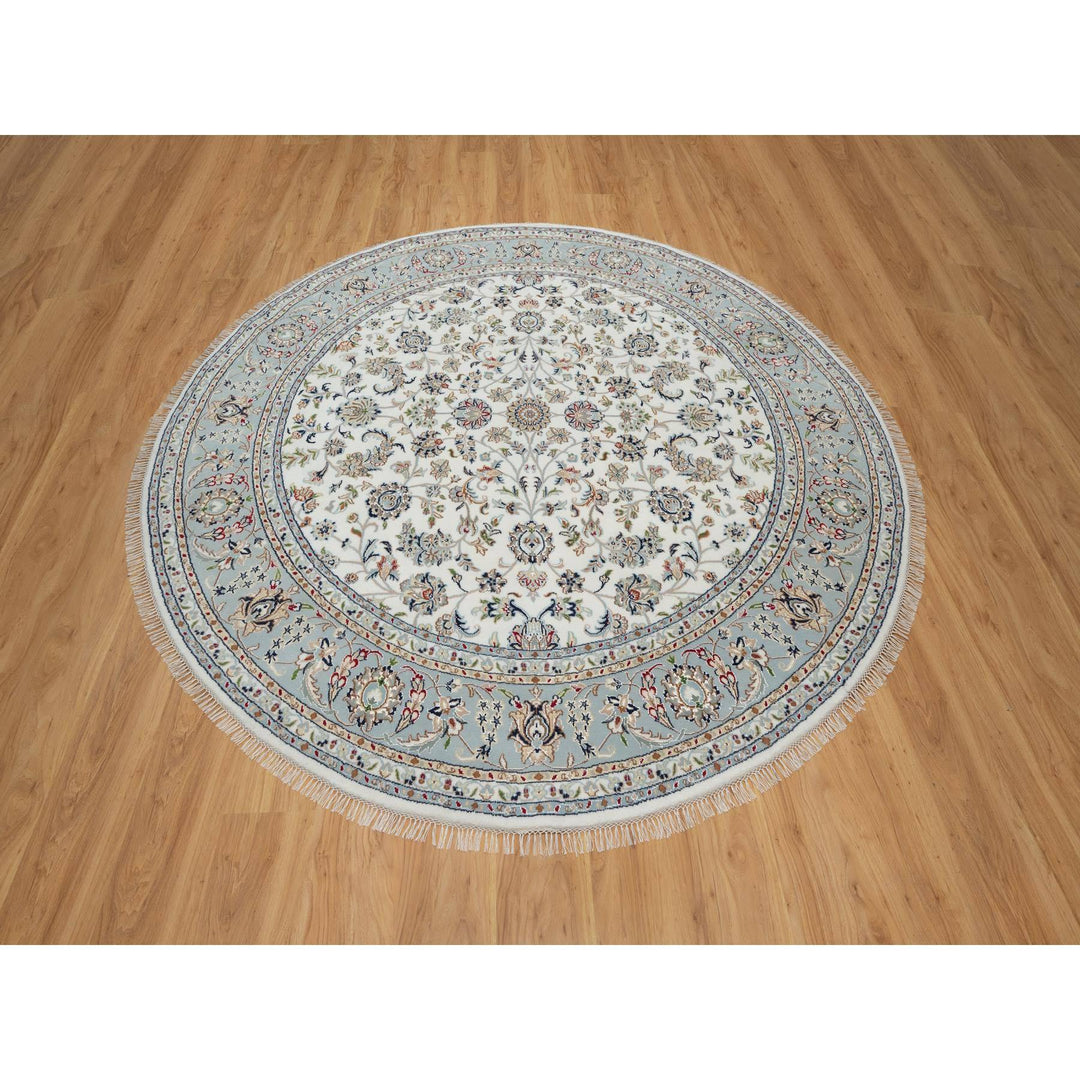 8'0" x 8'0" New Hand Knotted Ivory Wool & Silk Round Oriental Rug - MOA10291032