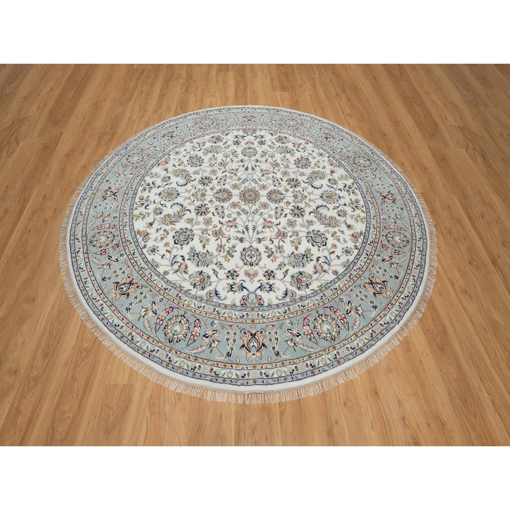 8'0" x 8'0" New Hand Knotted Ivory Wool & Silk Round Oriental Rug - MOA10291032