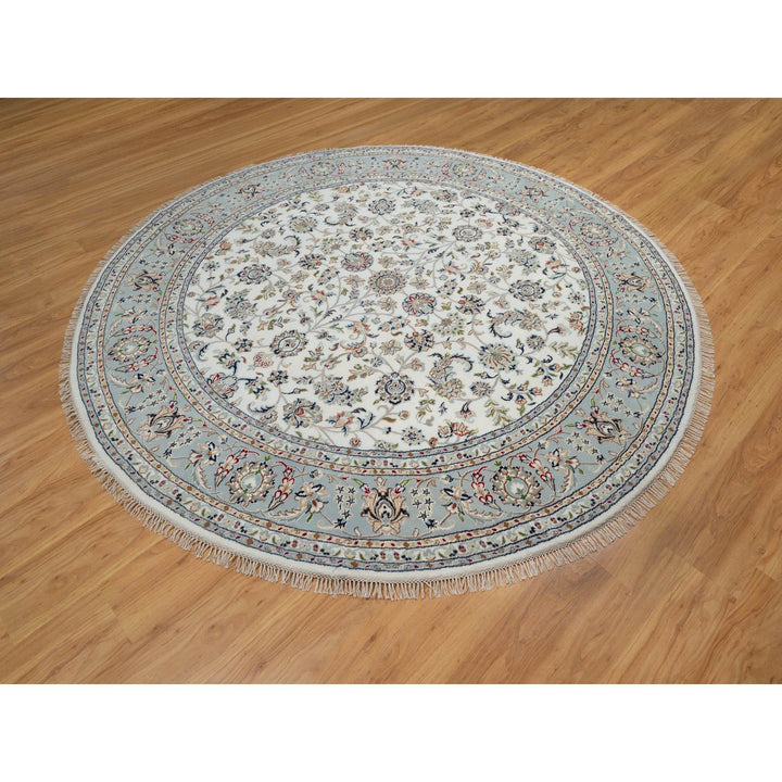 8'0" x 8'0" New Hand Knotted Ivory Wool & Silk Round Oriental Rug - MOA10291032