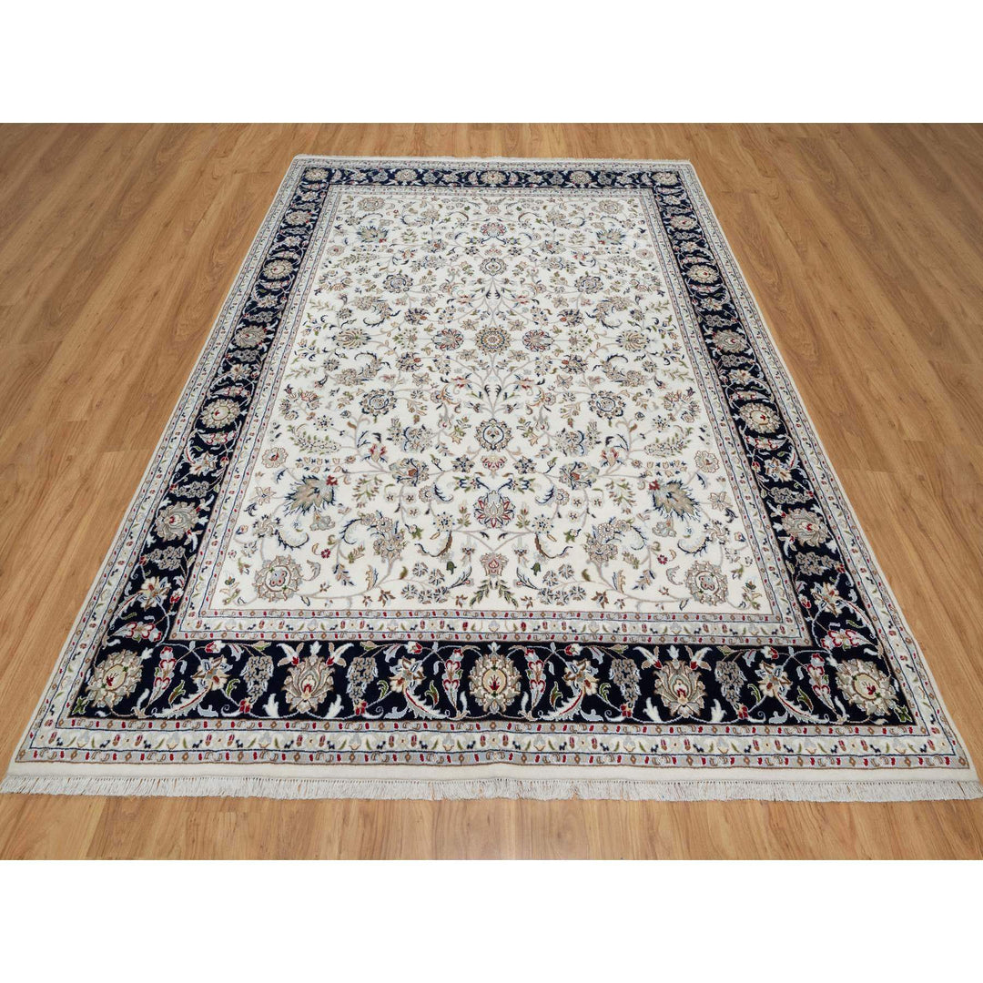 7'10" x 10'0" New Hand Knotted Ivory Wool & Silk Rectangle Oriental Rug - MOA10291035