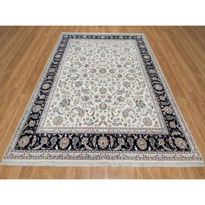 7'10" x 10'0" New Hand Knotted Ivory Wool & Silk Rectangle Oriental Rug - MOA10291035