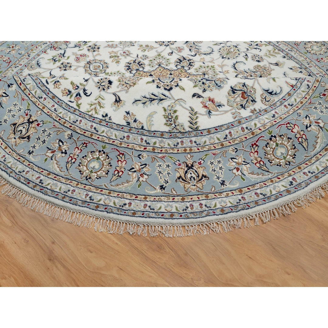 8'1" x 8'1" New Hand Knotted Ivory Wool & Silk Round Oriental Rug - MOA10291036