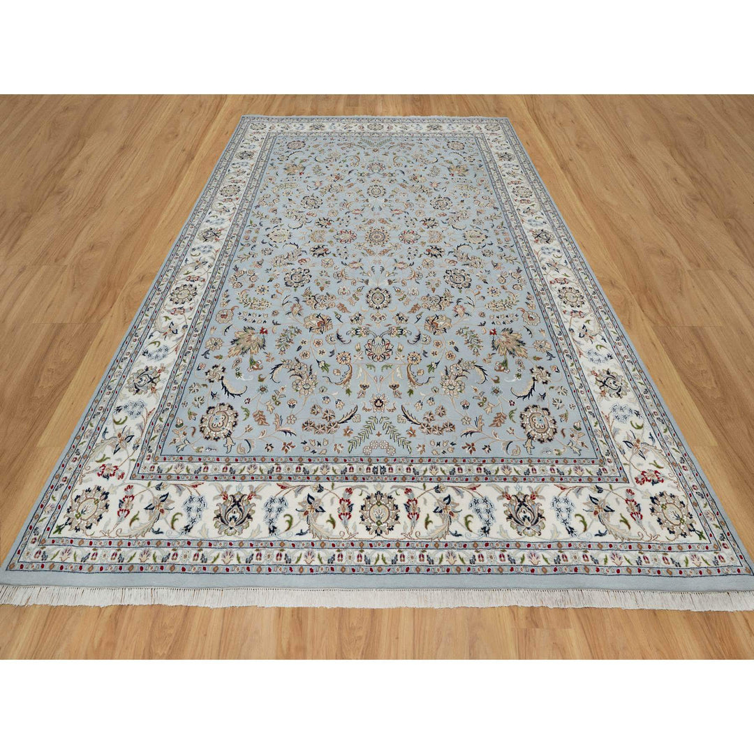 8'9" x 12'4" New Hand Knotted Blue Wool & Silk Rectangle Oriental Rug - MOA10291037