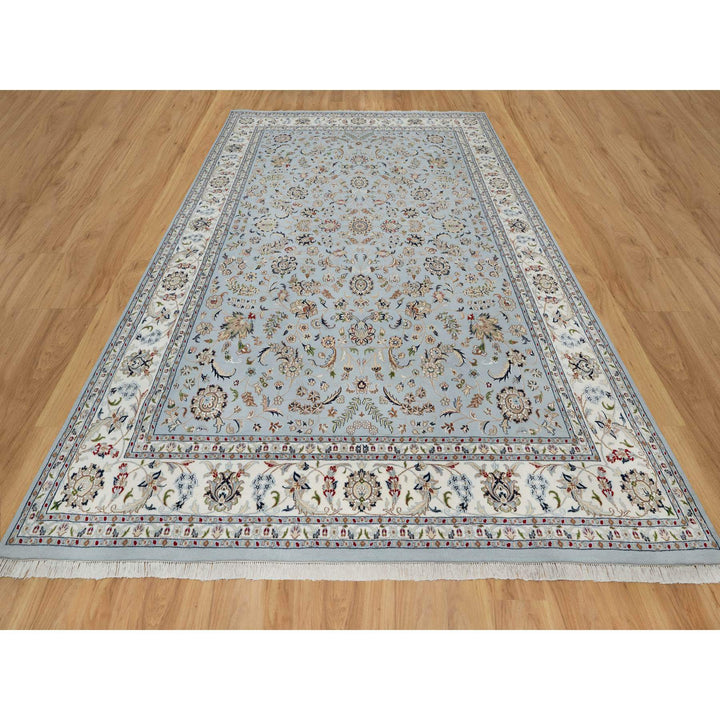 8'9" x 12'4" New Hand Knotted Blue Wool & Silk Rectangle Oriental Rug - MOA10291037