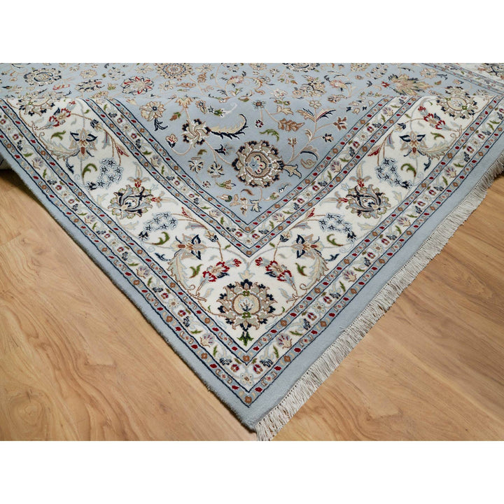 8'9" x 12'4" New Hand Knotted Blue Wool & Silk Rectangle Oriental Rug - MOA10291037