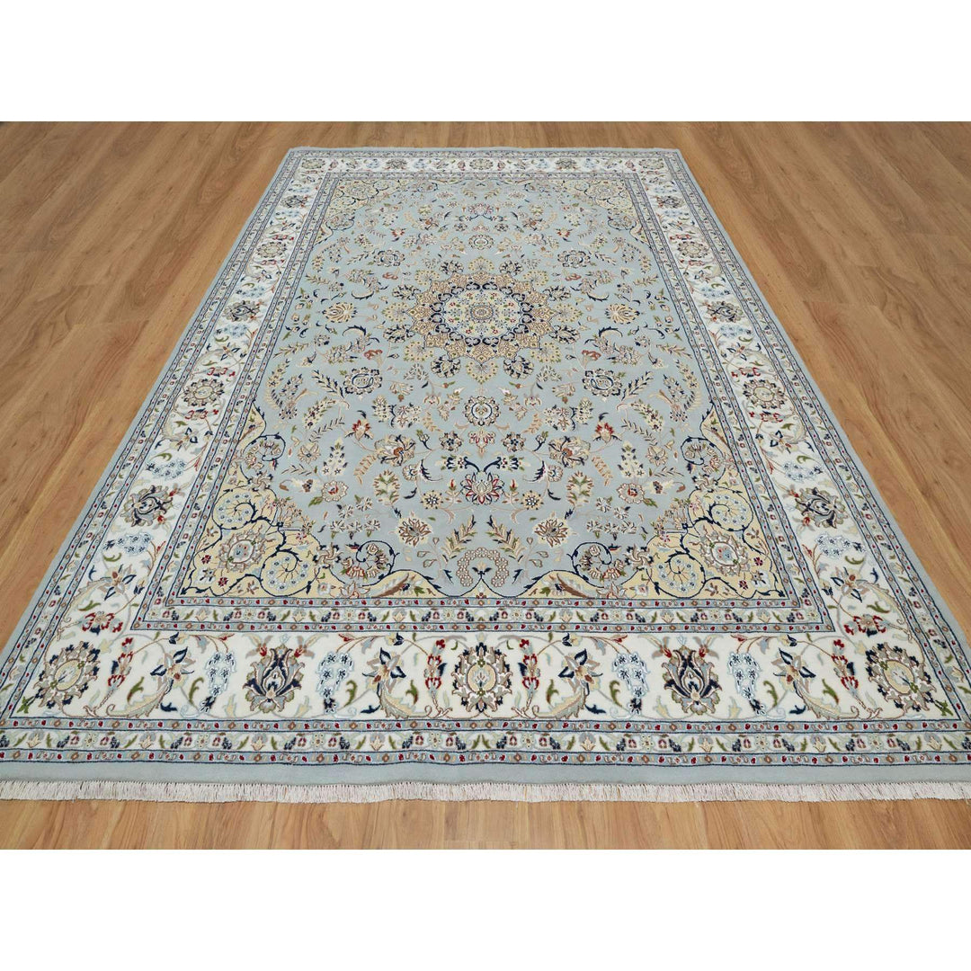 9'0" x 12'3" New Hand Knotted Blue Wool & Silk Rectangle Oriental Rug - MOA10291039