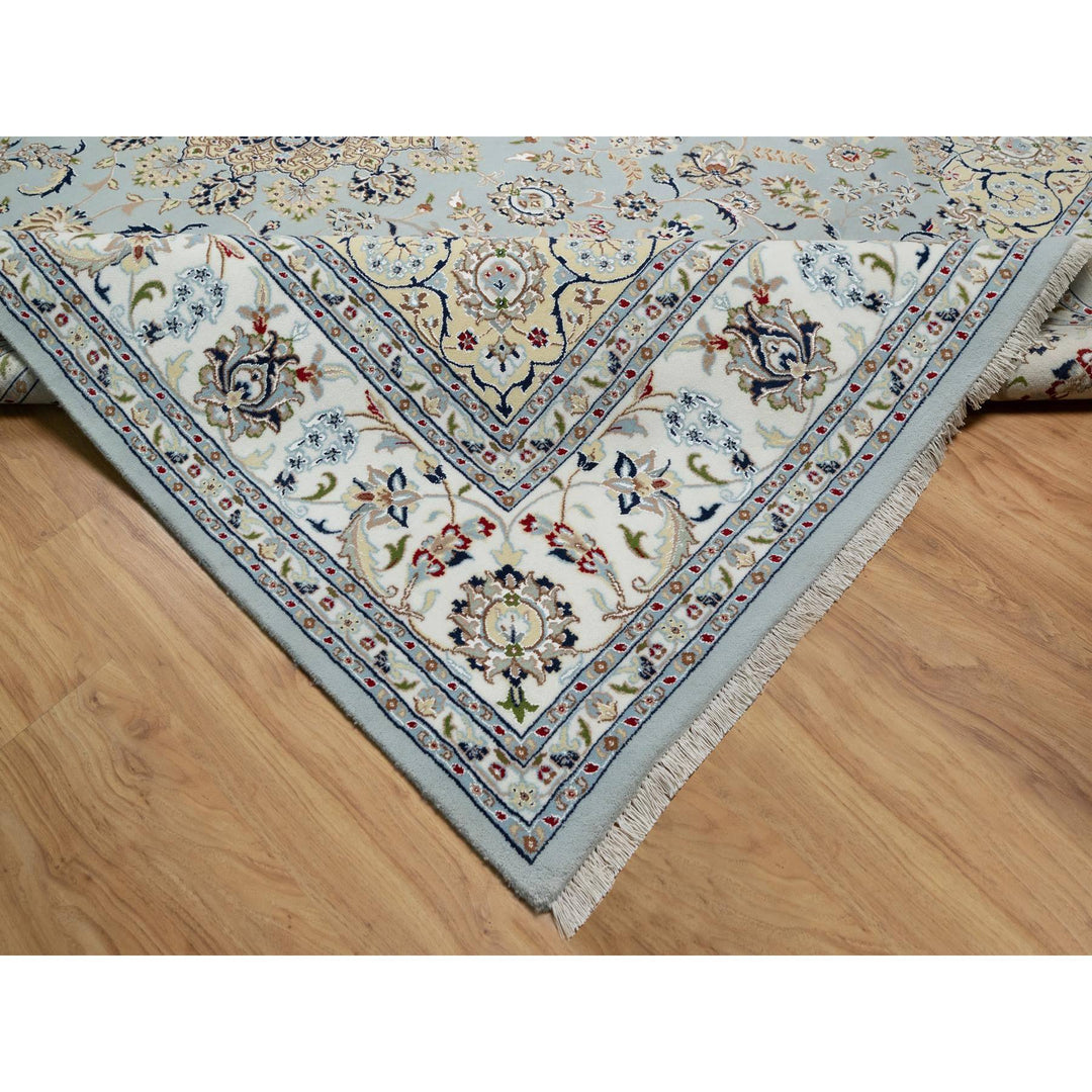 9'0" x 12'3" New Hand Knotted Blue Wool & Silk Rectangle Oriental Rug - MOA10291039