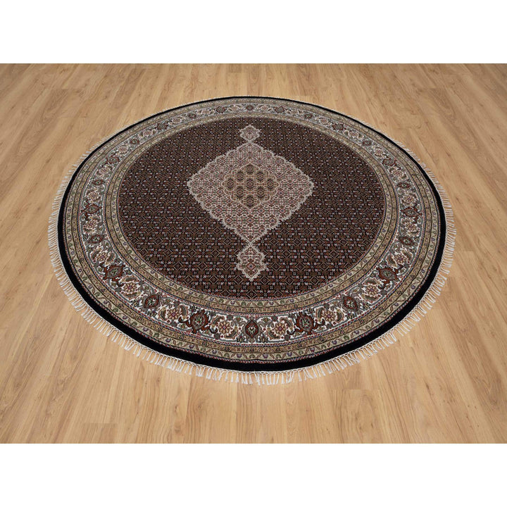 8'0" x 8'0" New Hand Knotted Black Wool Round Oriental Rug - MOA10291041