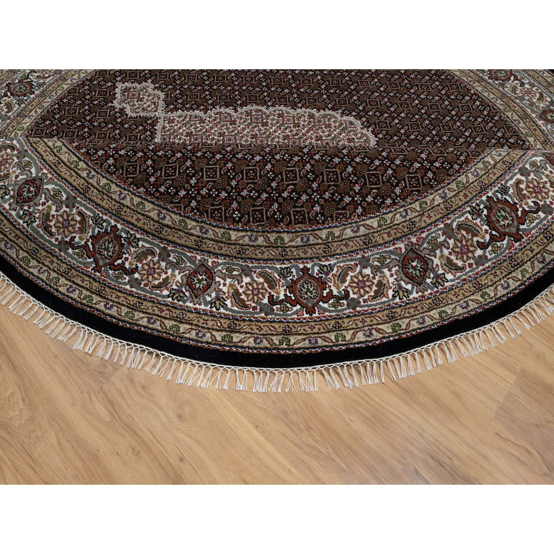 8'0" x 8'0" New Hand Knotted Black Wool Round Oriental Rug - MOA10291041