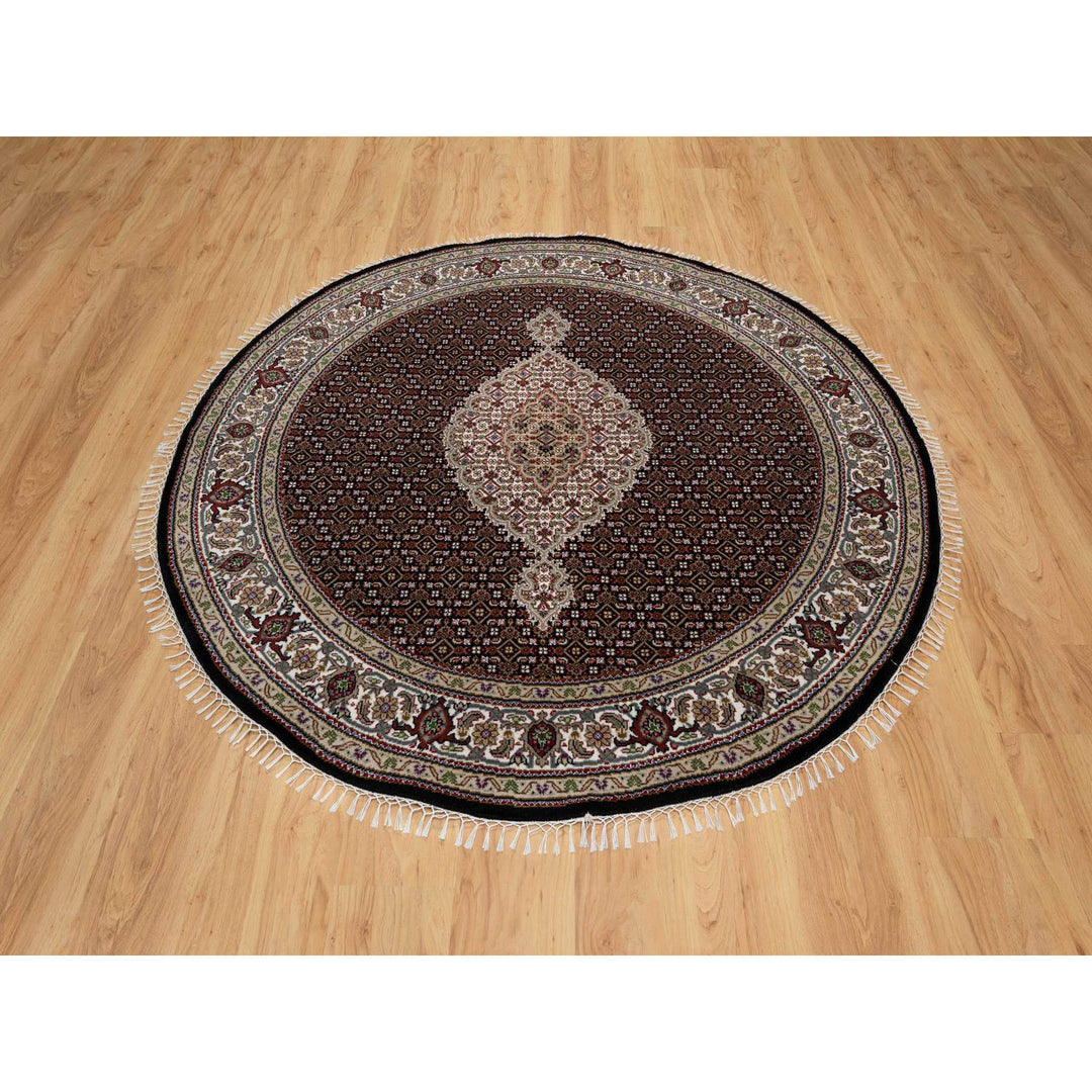 6'0" x 6'0" New Hand Knotted Black Wool Round Oriental Rug - MOA10291043