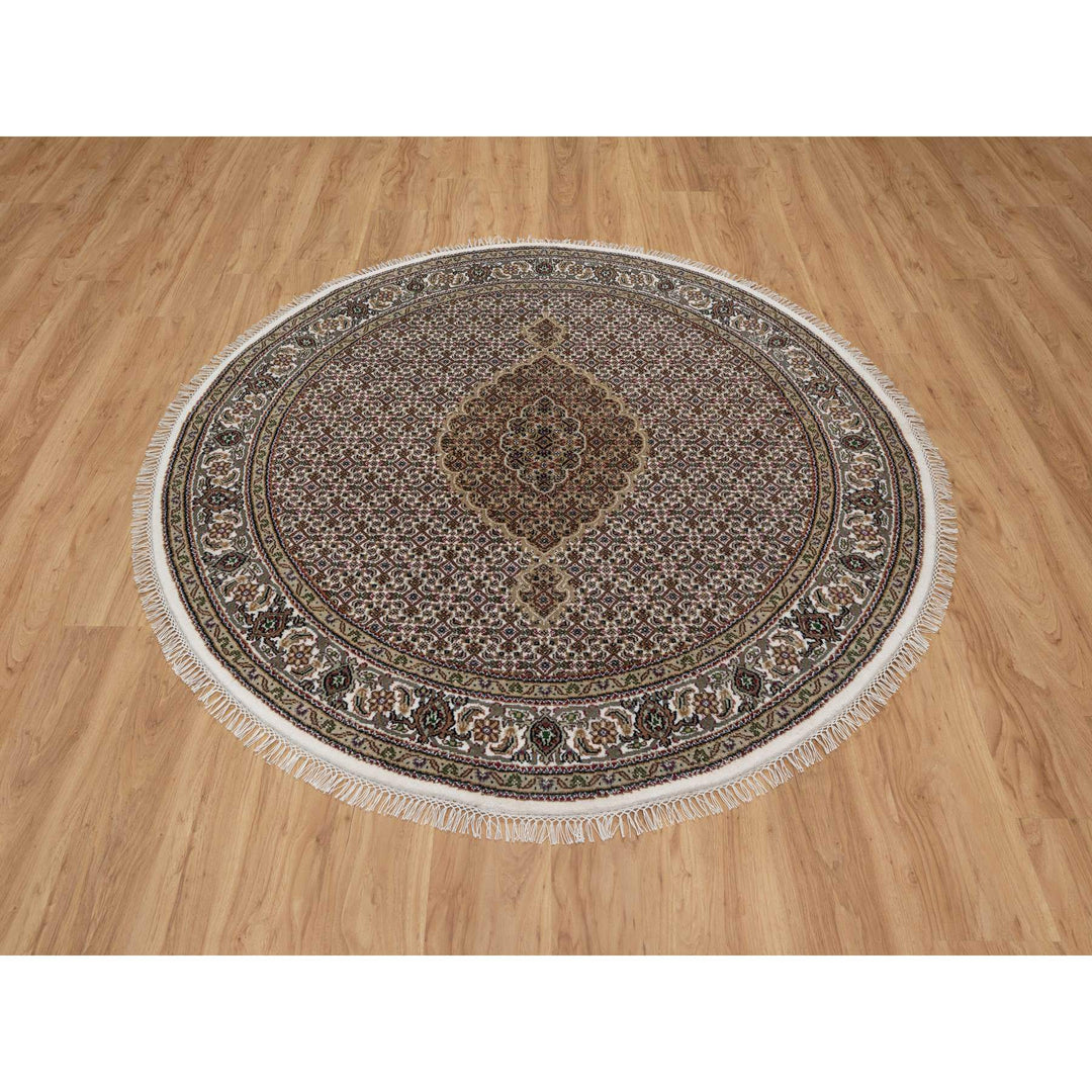 6'0" x 6'0" New Hand Knotted Ivory Wool Round Oriental Rug - MOA10291044