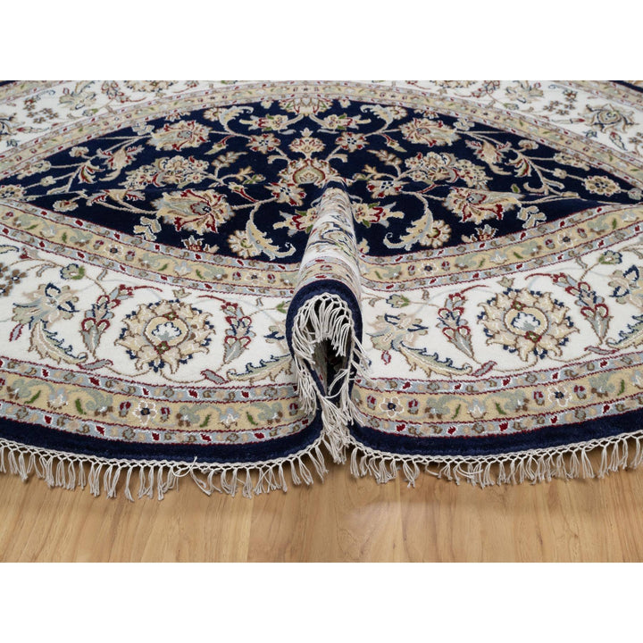 7'10" x 7'10" New Hand Knotted Blue Wool & Silk Round Oriental Rug - MOA10291045