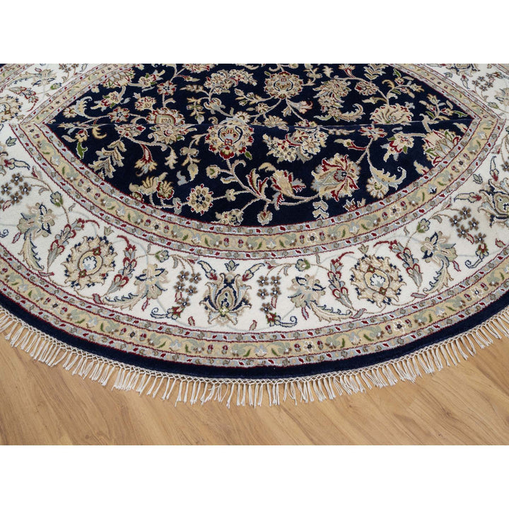 7'10" x 7'10" New Hand Knotted Blue Wool & Silk Round Oriental Rug - MOA10291045