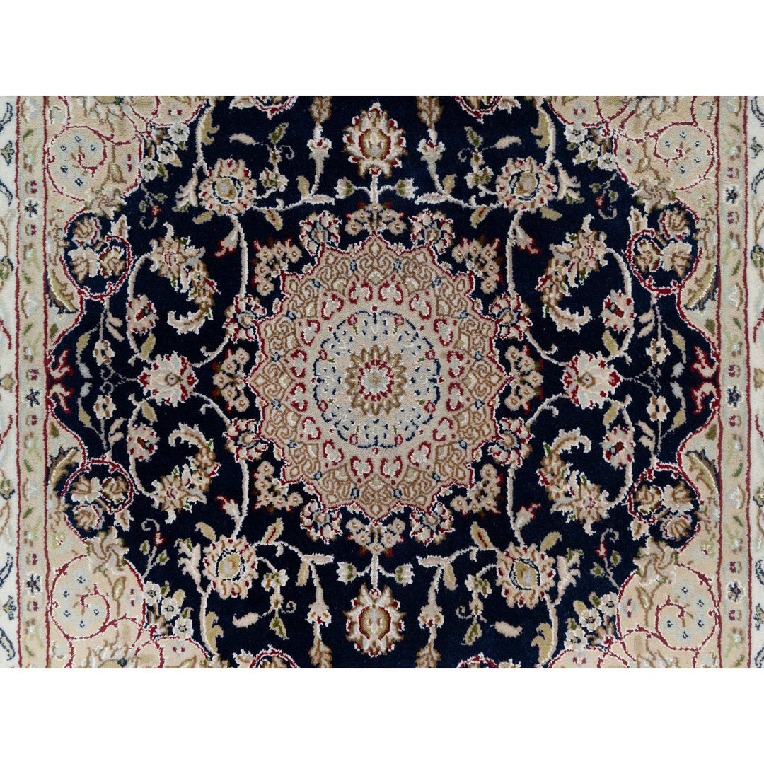 4'0" x 4'0" New Hand Knotted Blue Wool & Silk Square Oriental Rug - MOA10291053