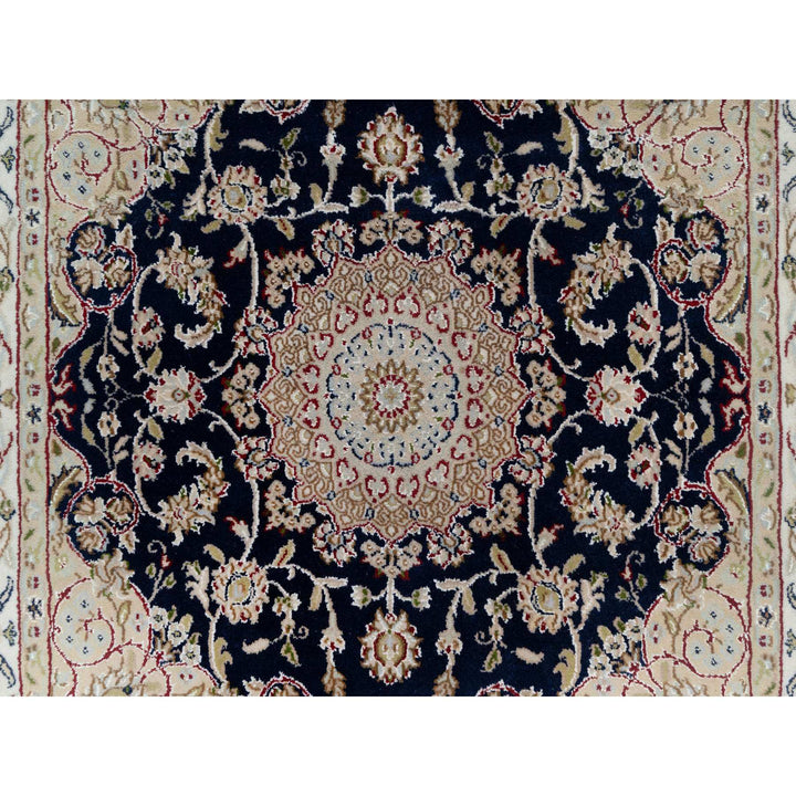 4'0" x 4'0" New Hand Knotted Blue Wool & Silk Square Oriental Rug - MOA10291053