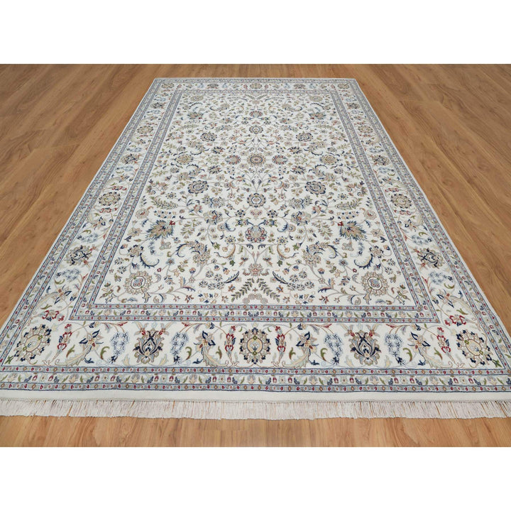 9'0" x 12'1" New Hand Knotted Ivory Wool & Silk Rectangle Oriental Rug - MOA10291055