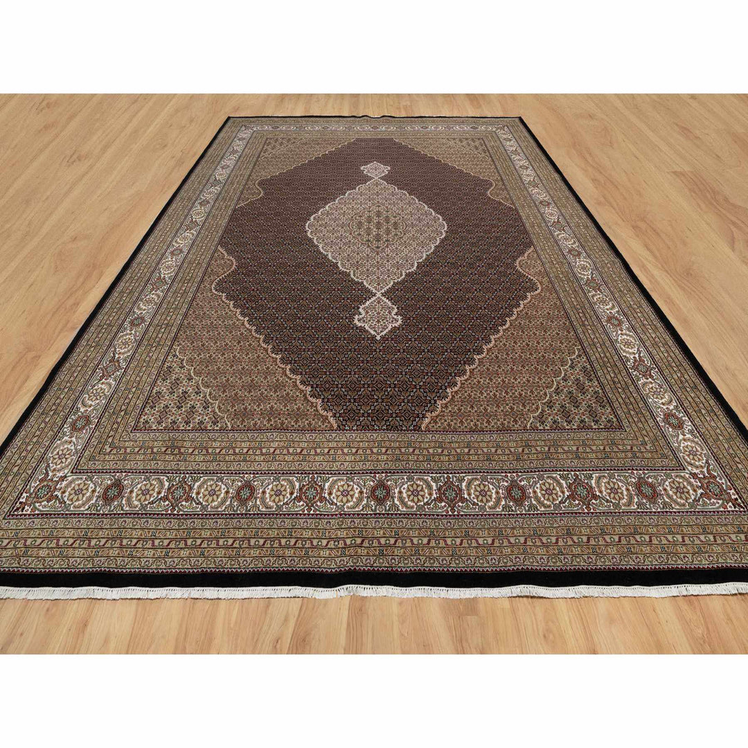 11'8" x 15'2" New Hand Knotted Black Wool Rectangle Oriental Rug - MOA10291056