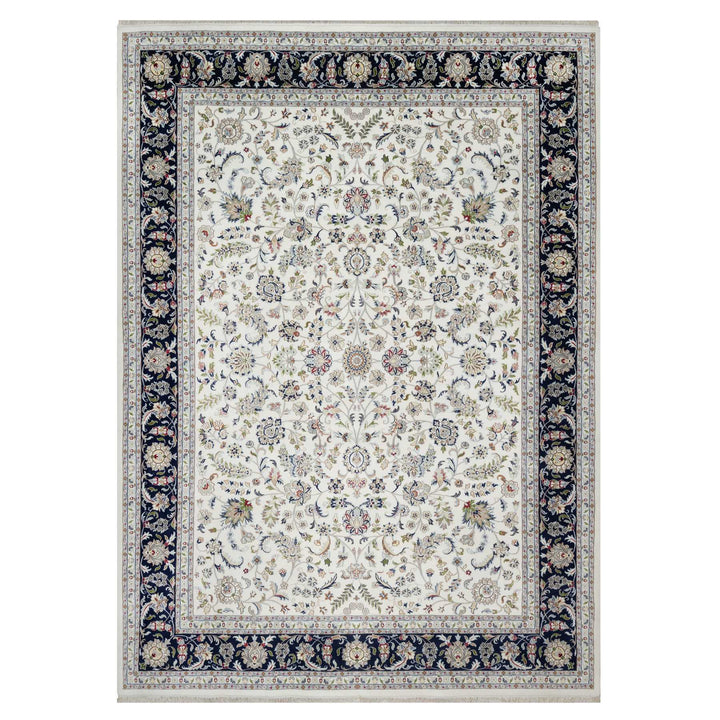 10'2" x 14'0" New Hand Knotted Ivory Wool & Silk Rectangle Oriental Rug - MOA10291057