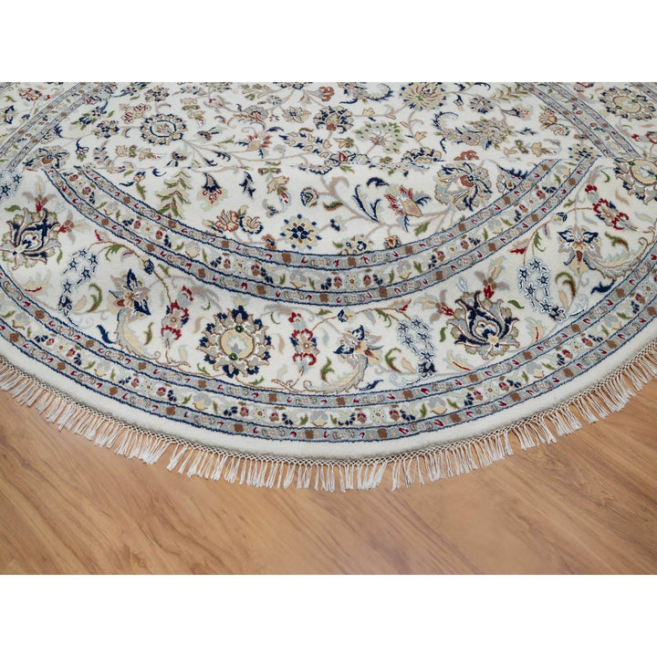 9'8" x 9'8" New Hand Knotted Ivory Wool & Silk Round Oriental Rug - MOA10291075