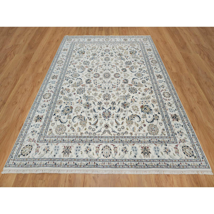 8'0" x 10'1" New Hand Knotted Ivory Wool & Silk Rectangle Oriental Rug - MOA10291078