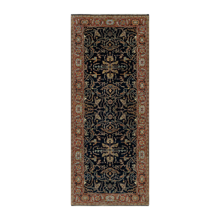 4'2" x 10'2" New Hand Knotted Blue Wool Runner Oriental Rug - MOA10291088