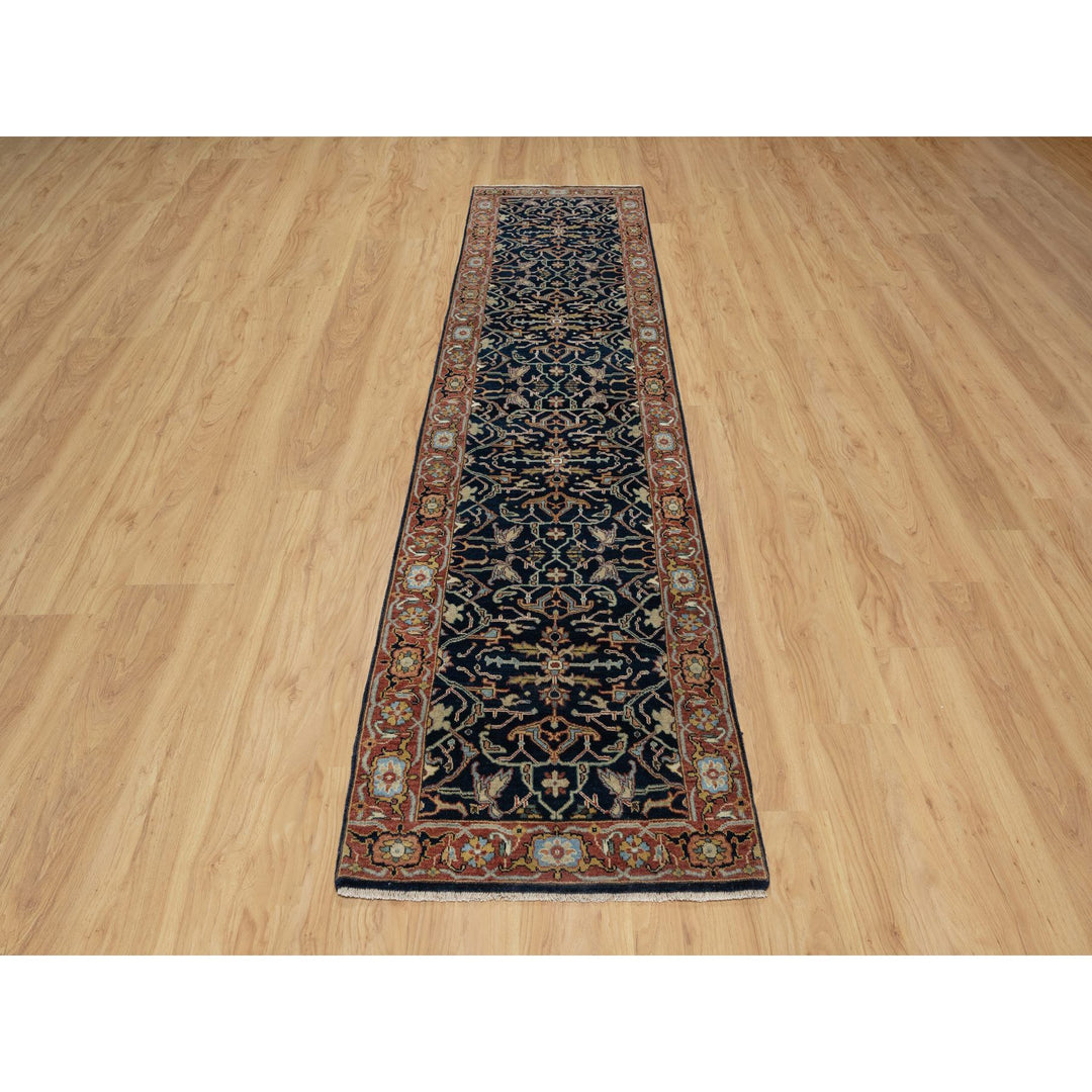 2'7" x 10'2" New Hand Knotted Blue Wool Runner Oriental Rug - MOA10291089