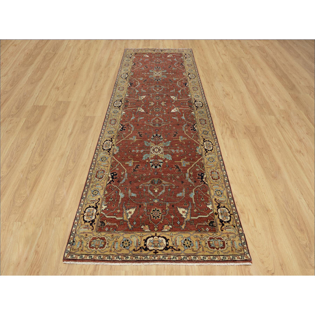 4'2" x 12'1" New Hand Knotted Red Wool Runner Oriental Rug - MOA10291090