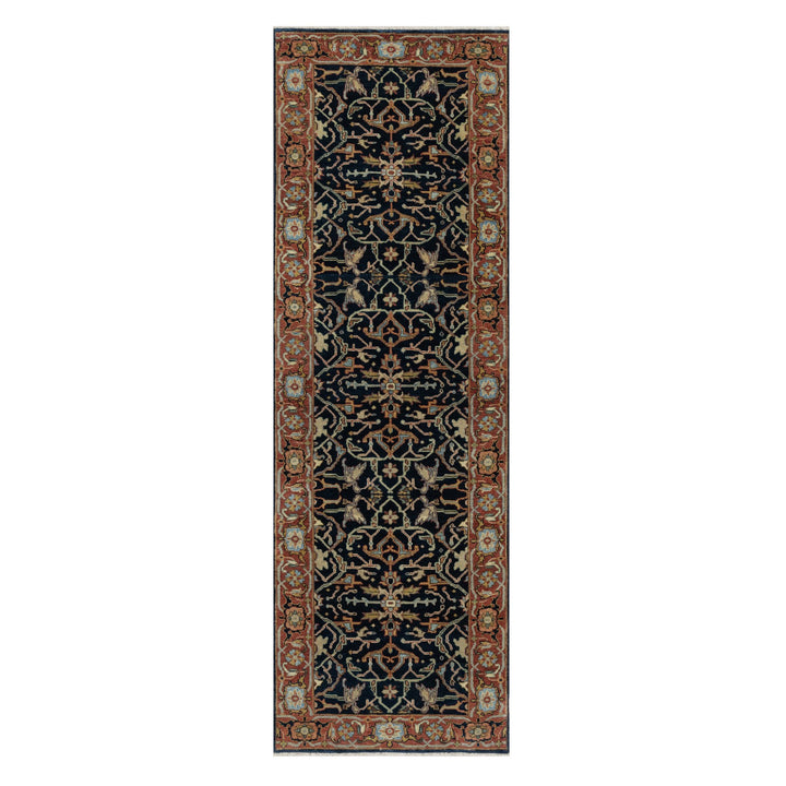 2'6" x 8'1" New Hand Knotted Blue Wool Runner Oriental Rug - MOA10291092