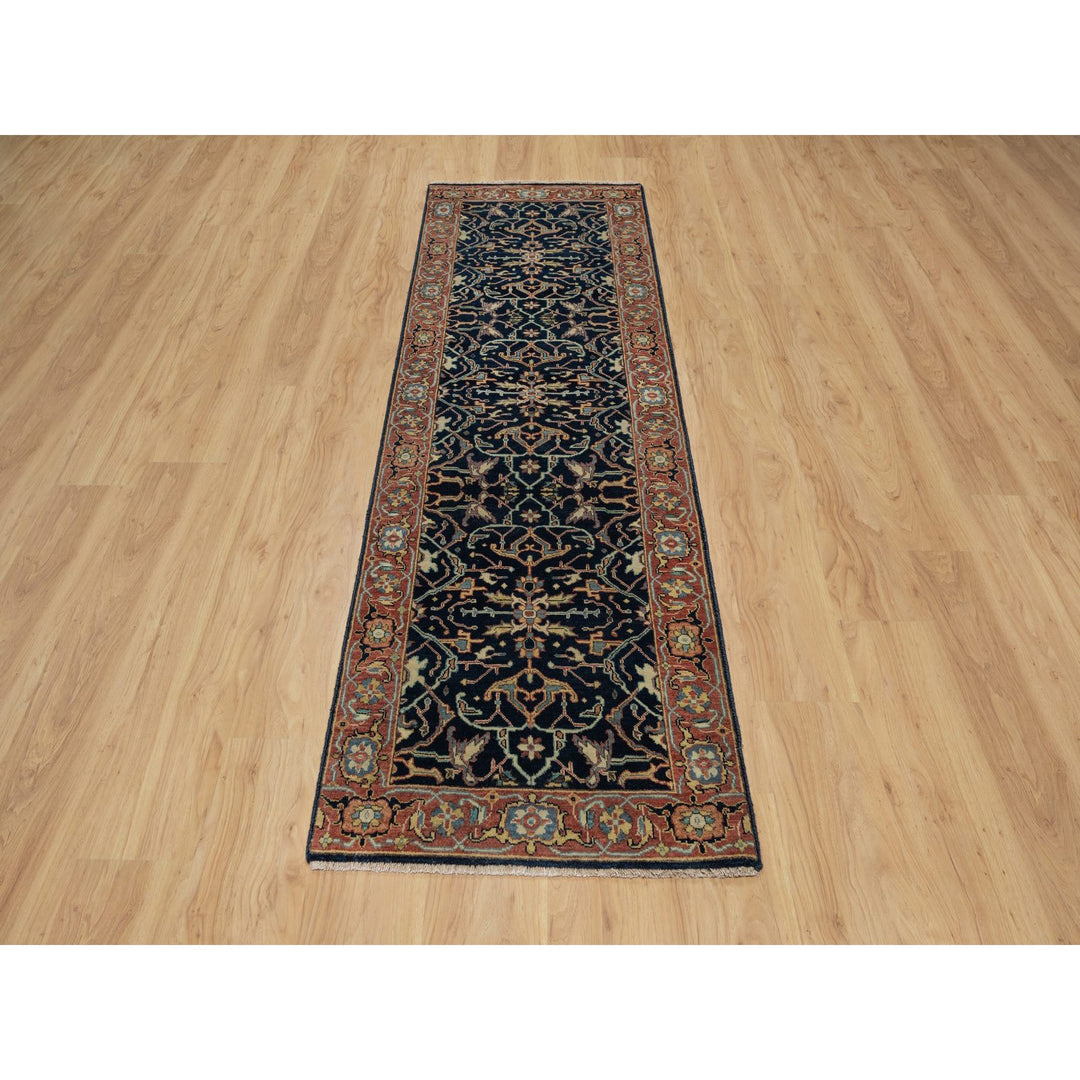 2'6" x 8'1" New Hand Knotted Blue Wool Runner Oriental Rug - MOA10291092