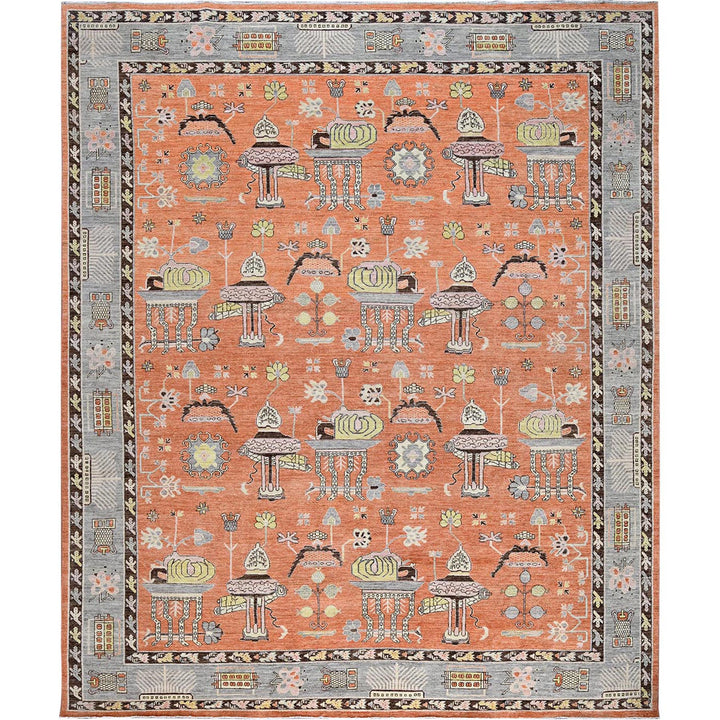 12'1" x 14'6" New Hand Knotted Orange Wool Rectangle Oriental Rug - MOA102910
