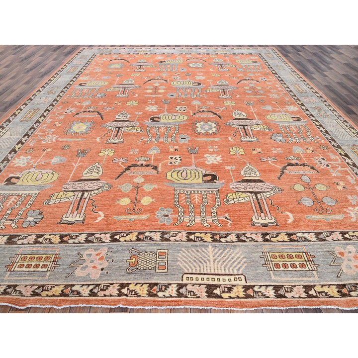 12'1" x 14'6" New Hand Knotted Orange Wool Rectangle Oriental Rug - MOA102910