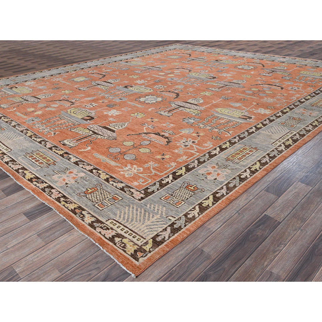 12'1" x 14'6" New Hand Knotted Orange Wool Rectangle Oriental Rug - MOA102910
