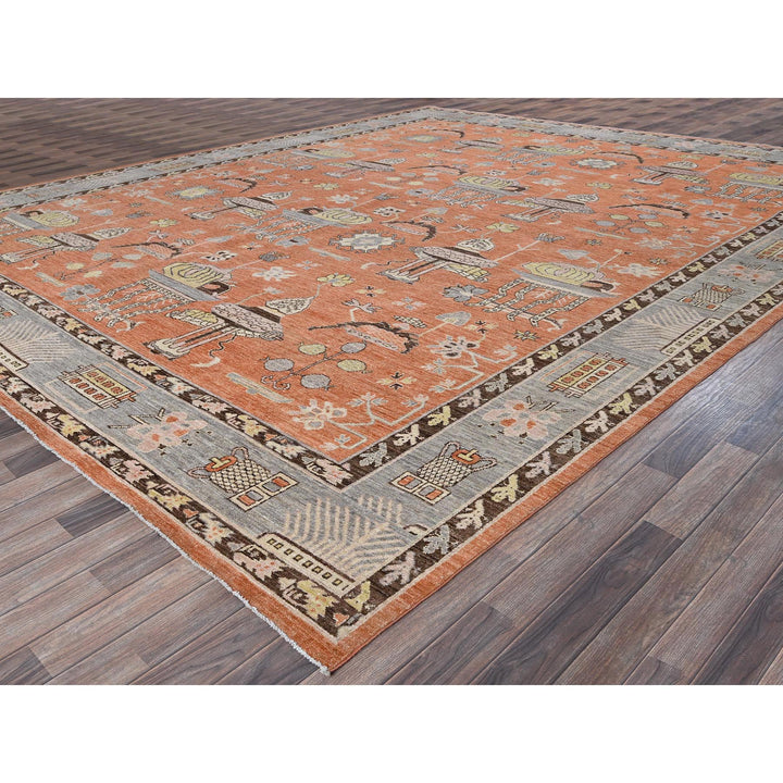 12'1" x 14'6" New Hand Knotted Orange Wool Rectangle Oriental Rug - MOA102910
