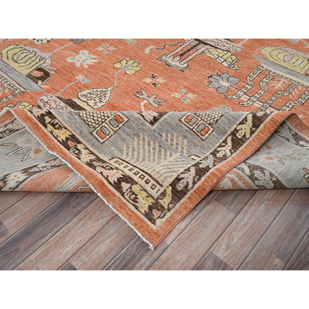 12'1" x 14'6" New Hand Knotted Orange Wool Rectangle Oriental Rug - MOA102910