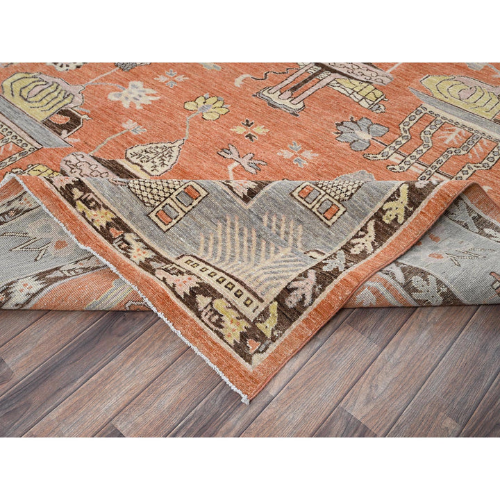 12'1" x 14'6" New Hand Knotted Orange Wool Rectangle Oriental Rug - MOA102910