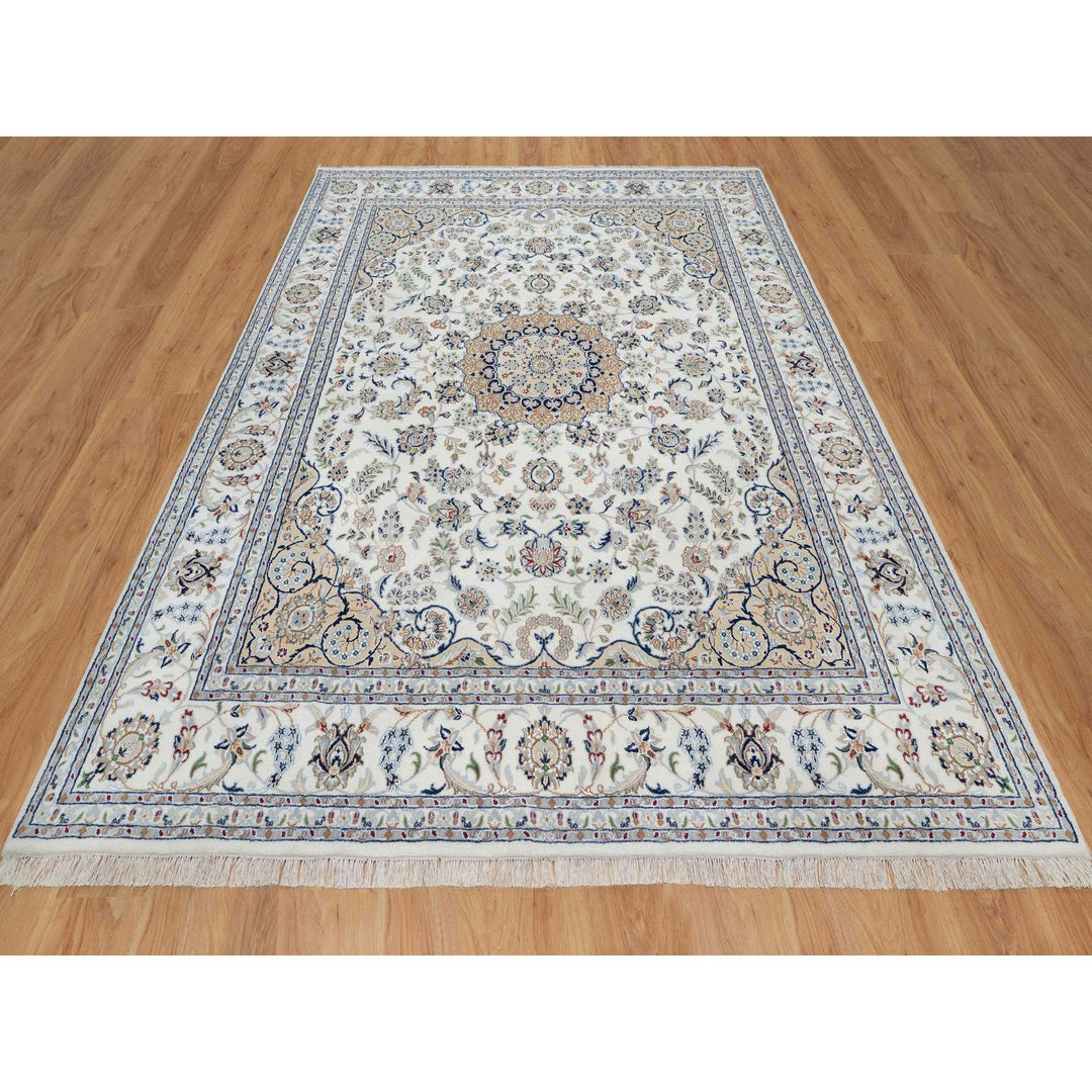 8'0" x 10'1" New Hand Knotted Ivory Wool & Silk Rectangle Oriental Rug - MOA10291130