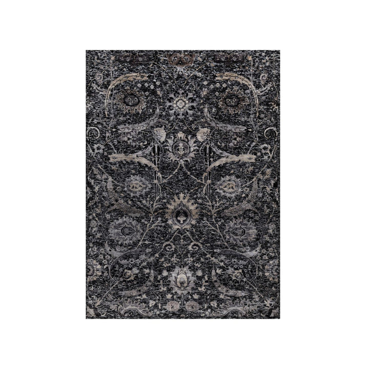 4'10" x 6'11" New Hand Knotted Black Wool & Silk Rectangle Oriental Rug - MOA10291135