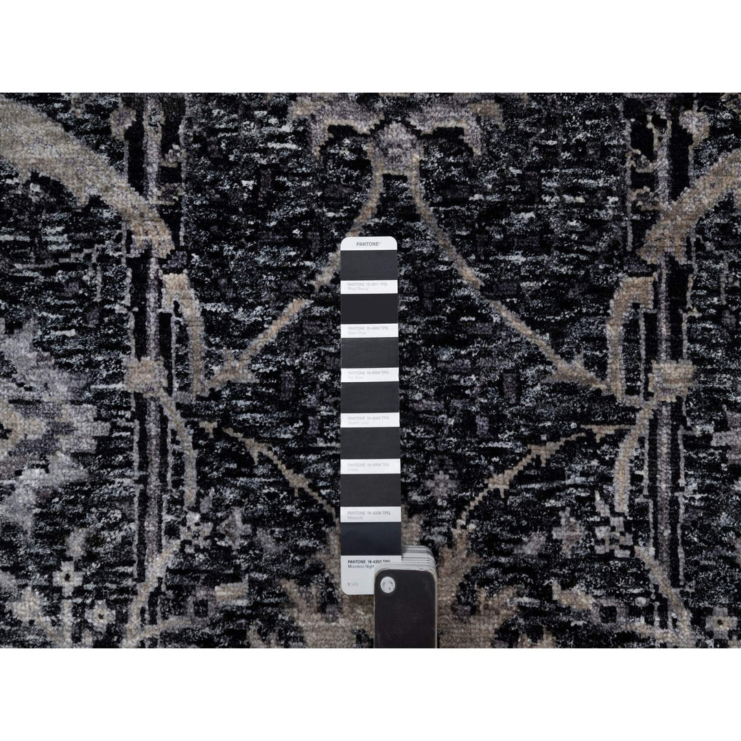 4'10" x 6'11" New Hand Knotted Black Wool & Silk Rectangle Oriental Rug - MOA10291135