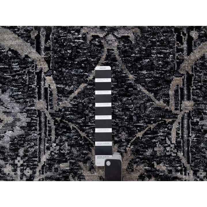 4'10" x 6'11" New Hand Knotted Black Wool & Silk Rectangle Oriental Rug - MOA10291135