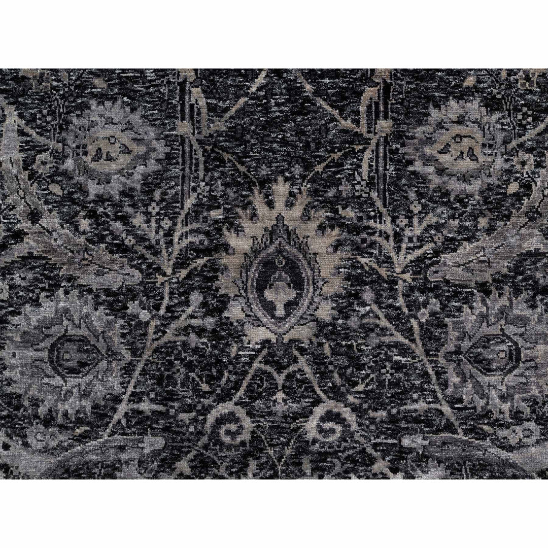 4'10" x 6'11" New Hand Knotted Black Wool & Silk Rectangle Oriental Rug - MOA10291135