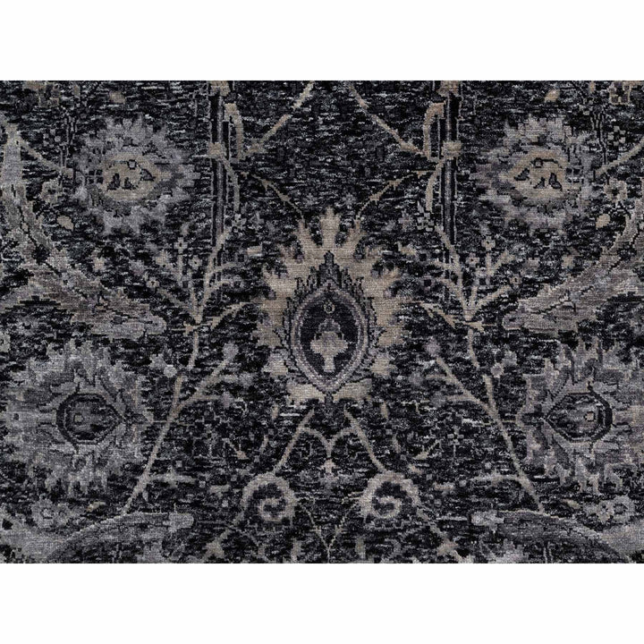 4'10" x 6'11" New Hand Knotted Black Wool & Silk Rectangle Oriental Rug - MOA10291135