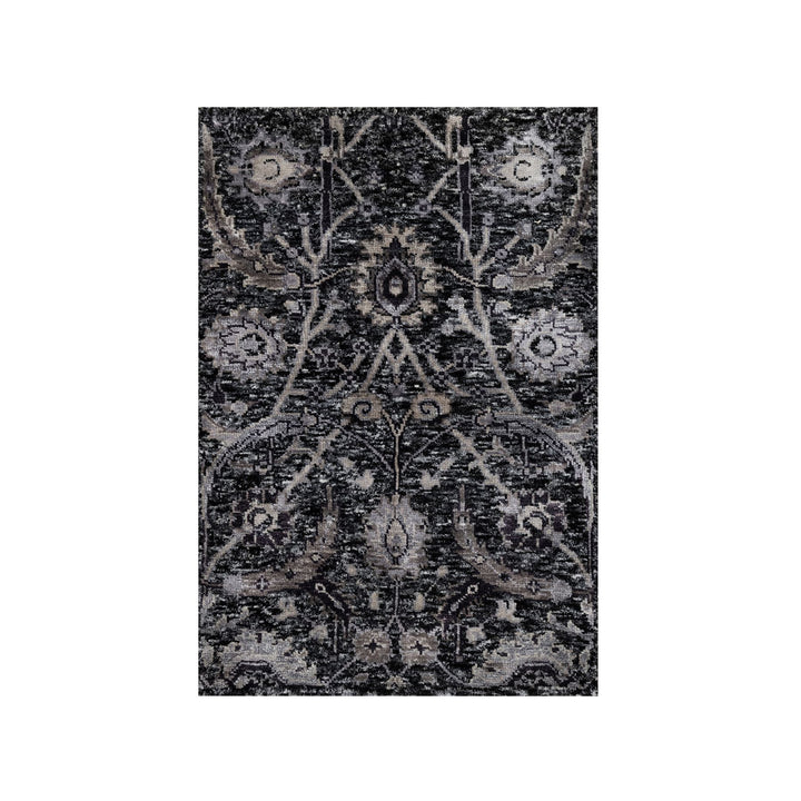 2'0" x 2'11" New Hand Knotted Black Wool & Silk Rectangle Oriental Rug - MOA10291137